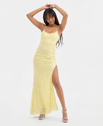 prom dresses yellow long Chic Backless For Teens Charming Party Dresses The lace Light Yellow One Shoulder 3D