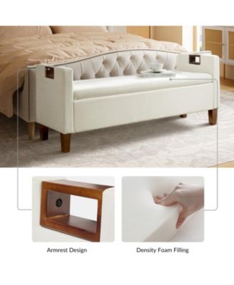 Adela Storage Waterproof Bench with Solid Wood Legs and Armrests