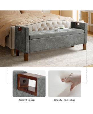 Adela Storage Waterproof Bench with Solid Wood Legs and Armrests