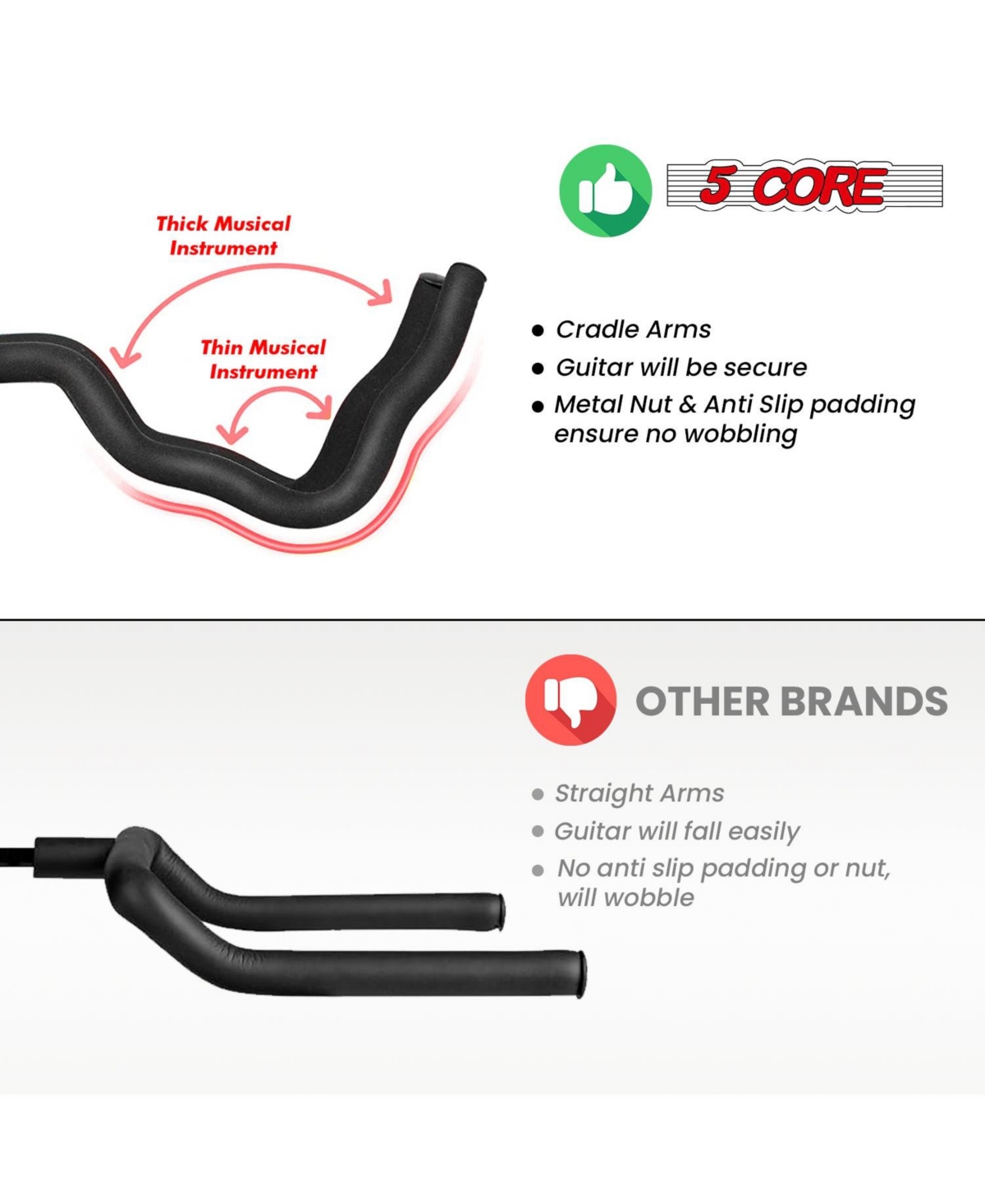 5Core Guitar Stand Pair Floor Folding Holder Soporte Para Guitarra for Acoustic Electric Bass