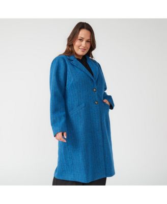 Plus Size Maris Blue Long Below Knee Coat