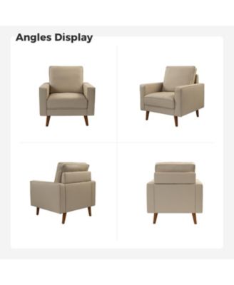 Mid-century Modern Elizabeth Genuine Leather Armchair with Wood Flared Legs