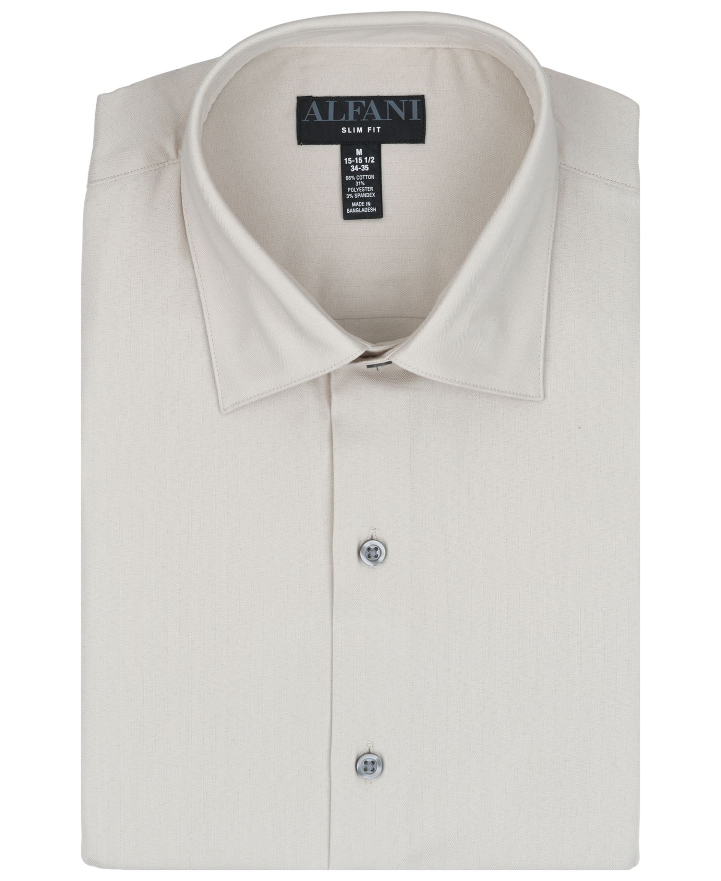 Мужская рубашка Alfani Herringbone Slim-Fit Dress Shirt, цвет: Бежевый — фото 7