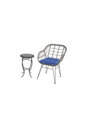 3 PC Faux Rattan Basket Chair Set With Mosiac Accent Table