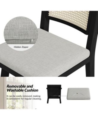 Bert Modern Dining Chair with Woven Rattan Backrest and Solid Wood Legs