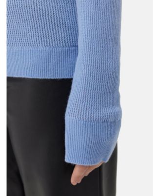 Women's Ajour-Knit Cashmere Crewneck Sweater Black