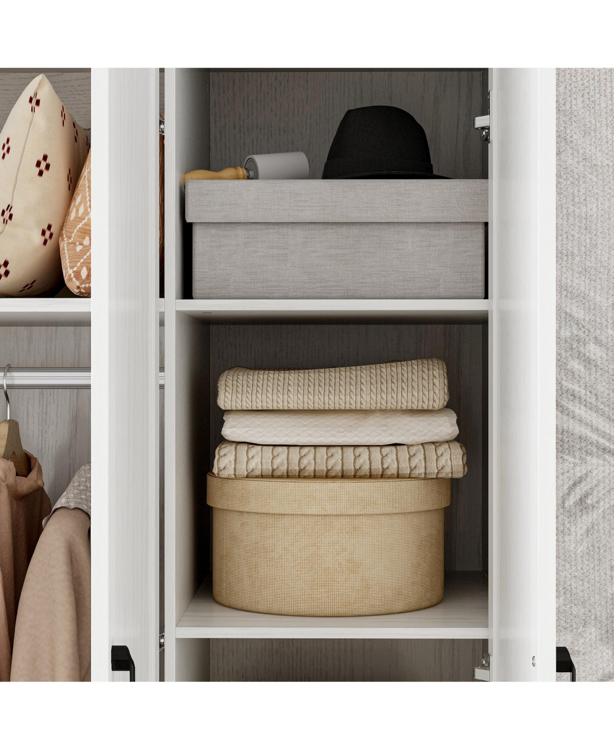 Homsee 6-Doors Big Armoires Wardrobe with Hanging Rods, 2-Drawers, Metal handles,Bedroom Closet