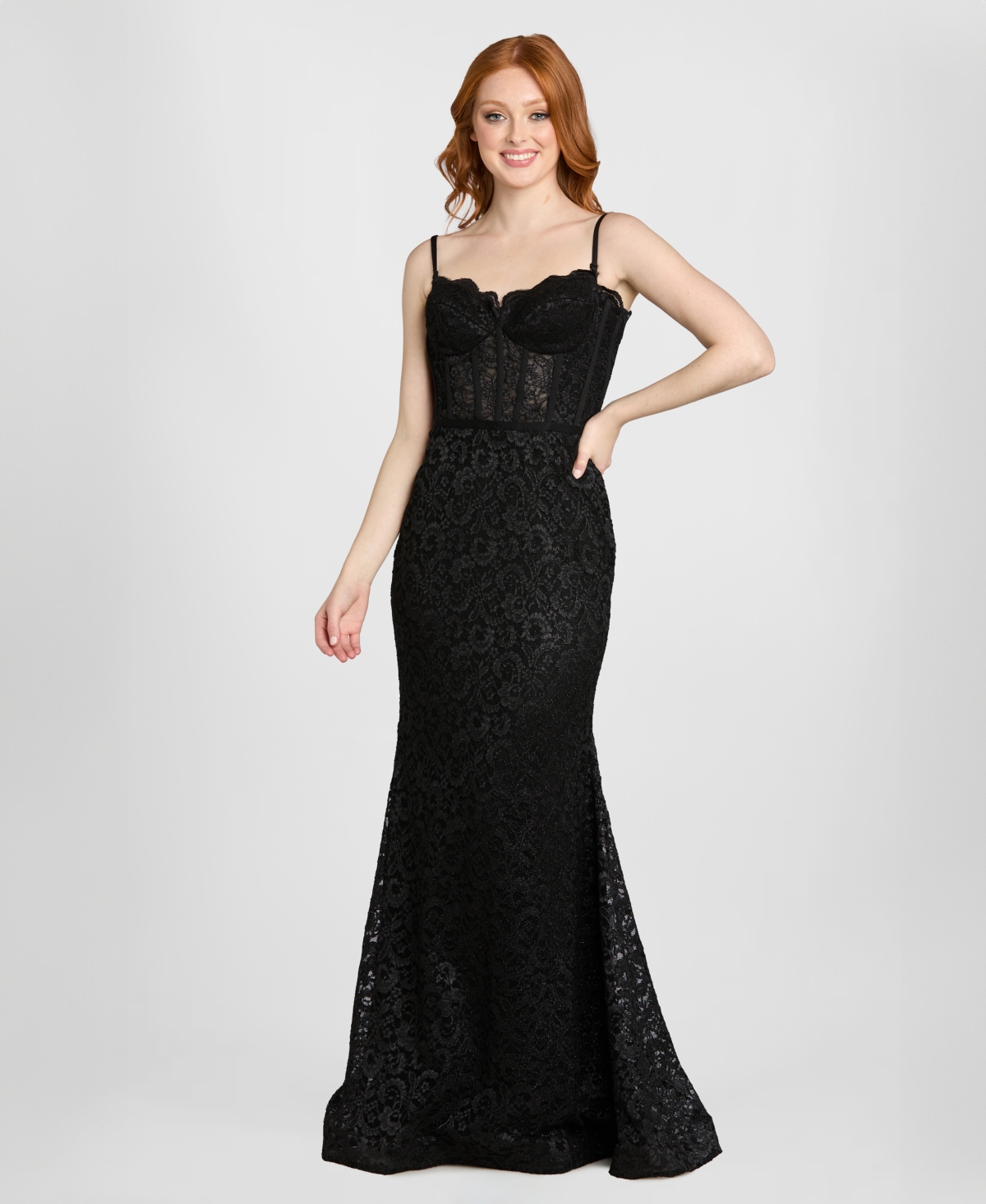 Morgan & Company Juniors' Glitter Lace Corset Gown In Multi