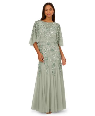 Adrianna Papell - Women's Beaded Cape Crewneck Dress
