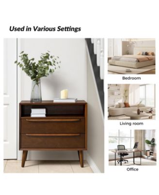 Kay Mid-century Modern 2 - Drawer End Table with  Built-In Outlets