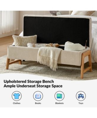 Mid-century Modern Lydia Storage Bench with Solid Wood Legs