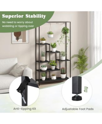 6-Tier Tall Plant Stand 71 Inch Metal Indoor Plant Shelf with 10 Hanging Hooks-Black