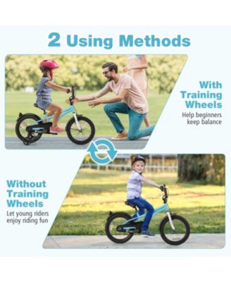 Kids Bike with Adjustable Handlebar, Seat & Training Wheels