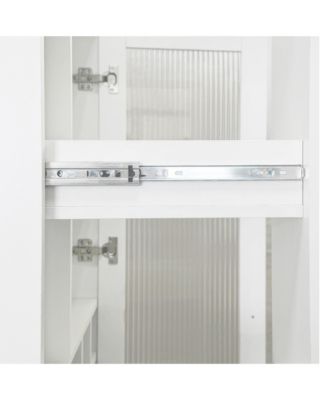 Kitchen Pantry Cabinet with Glass Doors and Pull-Out Multi-Tier Shelves, Storage Organizer for Kitchen and Bar