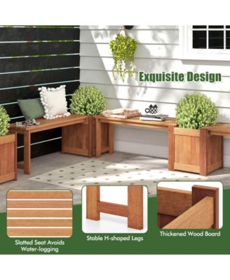 Teak Oil Finish Raised Garden Bed Wood Planter Box with Bench