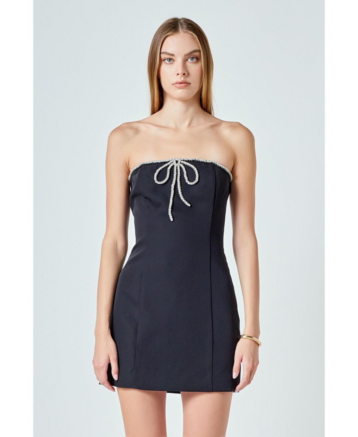 Endless Rose Women's Rhinestone Bow Tube Top Mini Dress