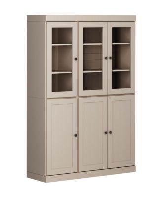 100% Solid Wood 48.5" Pantry Cabinet with Clear Glass, Shaker Doors, 2-Drawers & Adjustable Shelves