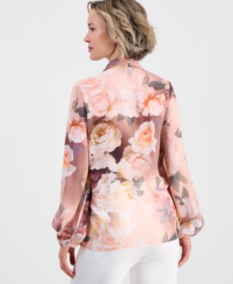 Women's Printed Chiffon Tie-Neck Blouse