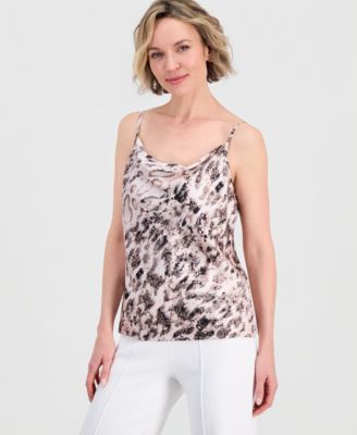 Women's Printed Cowl-Neck Satin Tank Top