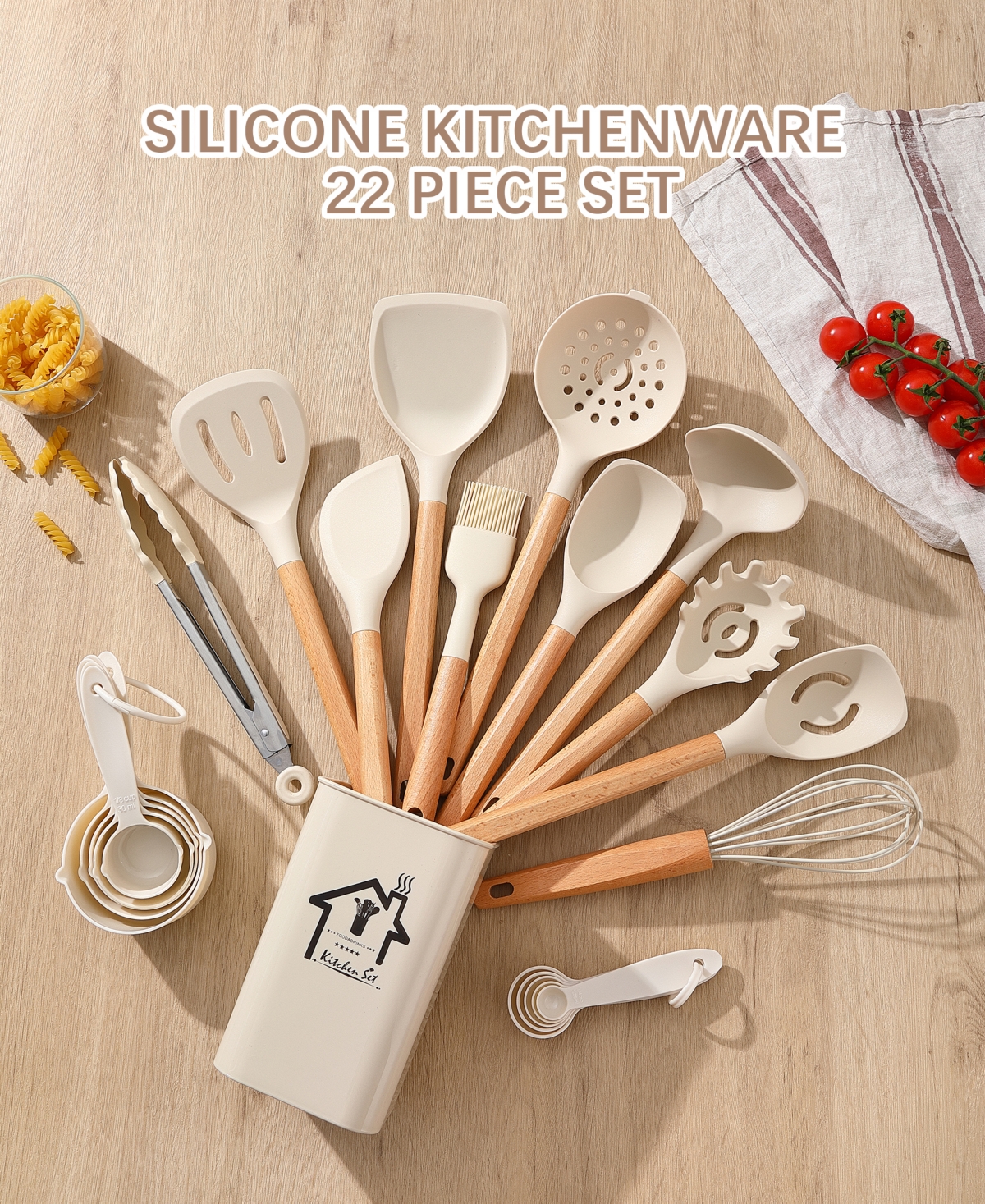 Sugift 9-Piece Natural Teak Wooden Kitchen Utensils Set