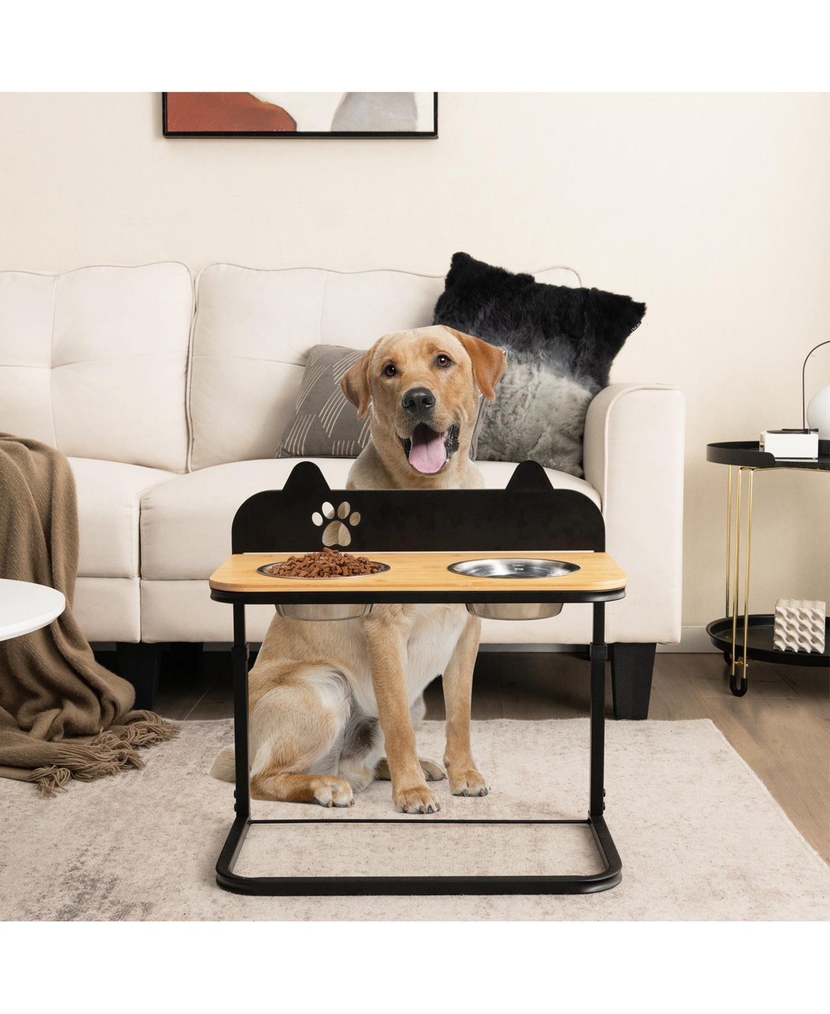 Sugift Dog Bowl Stand With 2 Stainless Steel Food Water Bowls