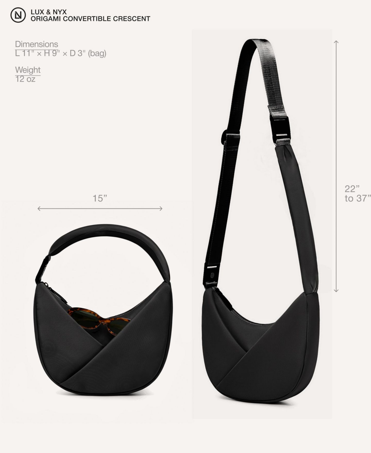 Женская сумка Lux & Nyx Origami Crescent Handbag Crossbody Bag For Women, цвет: Чёрный — фото 5