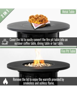 32" Propane Gas Fire Pit Table, 50000 BTU Round Steel Fire Pit for Outside Patio Deck Garden Courtyard-Black