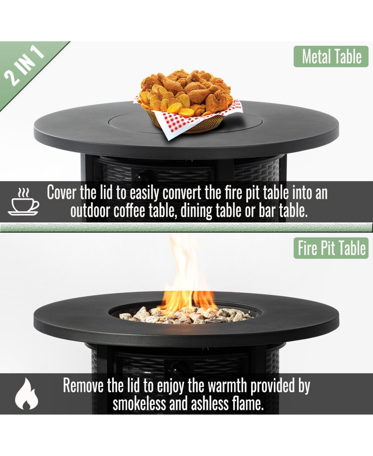 Boyel Living 32" Propane Gas Fire Pit Table, 50000 Btu Round Steel Fire Pit for Outside Patio Deck Garden Courtyard-Black