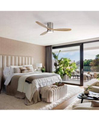 52-inch Modern Sand Nickel 3-Blade Flush Mount with Light and Remote Control