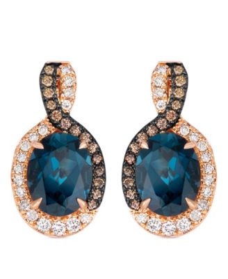 London Blue Topaz (4 ct. t.w.), Nude Diamond (0.25 ct. t.w.), and Chocolate Diamond (0.19 ct. t.w.) Earrings in 14k Strawberry Gold