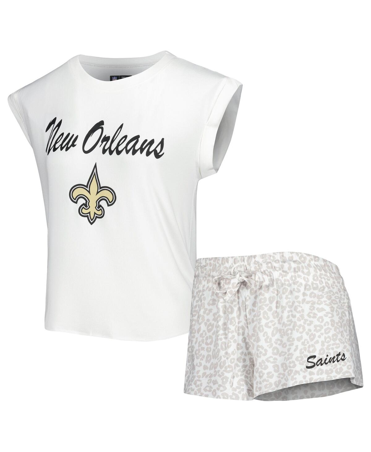 Concepts Sport 2-piece Women's White/cream New Orleans Saints Montana Knit Top And Shorts Sleep Set In White
