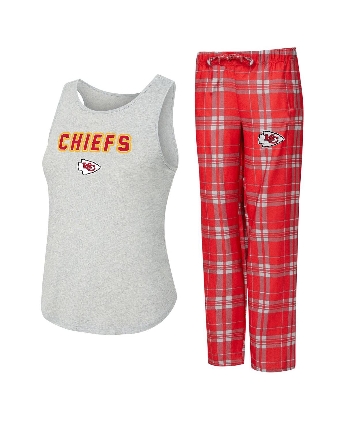 Concepts Sport Women's 2-piece Heather Gray/red Kansas City Chiefs Regulate Plaid Tank Top And Pants Sleep Set In Multi