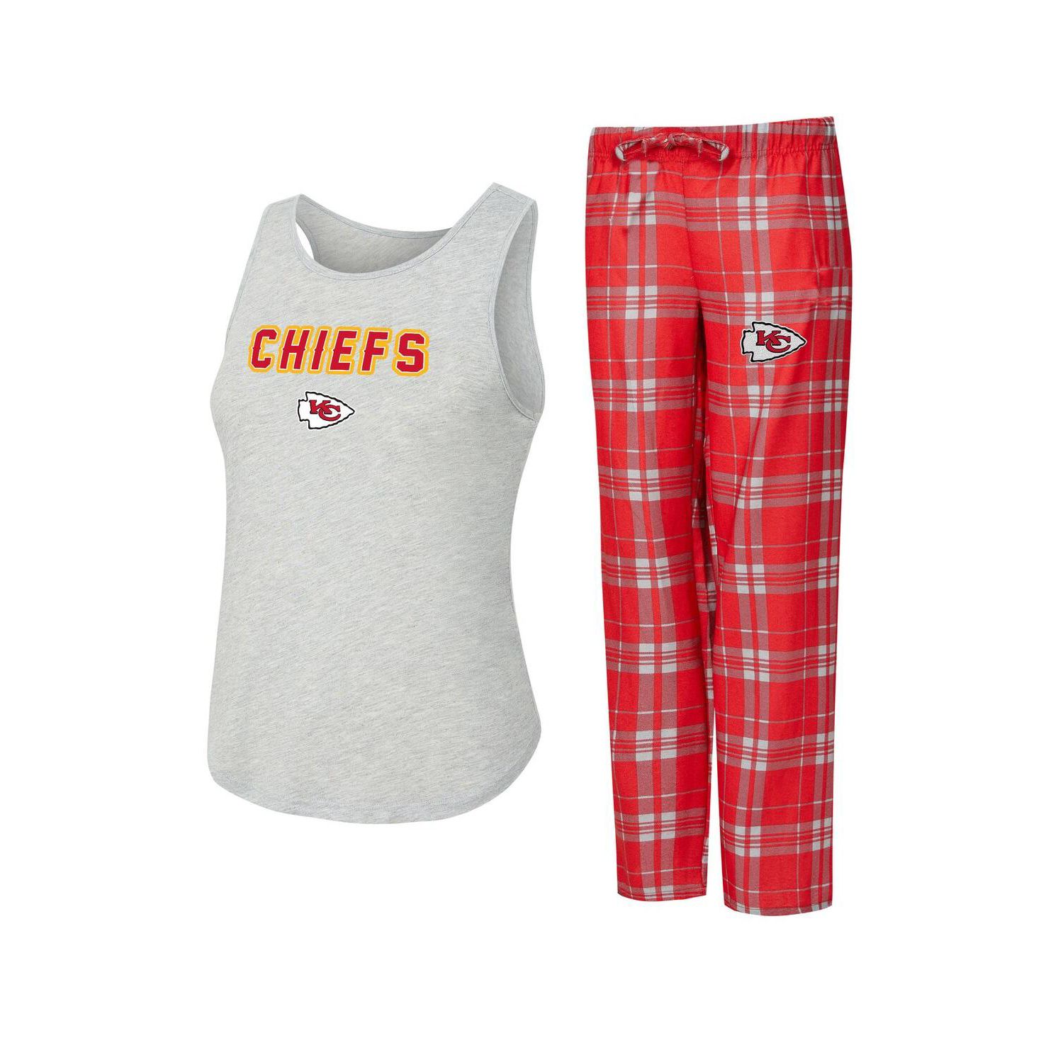 Women's 2-Piece Heather Gray/Red Kansas City Chiefs Regulate Plaid Tank Top and Pants Sleep Set