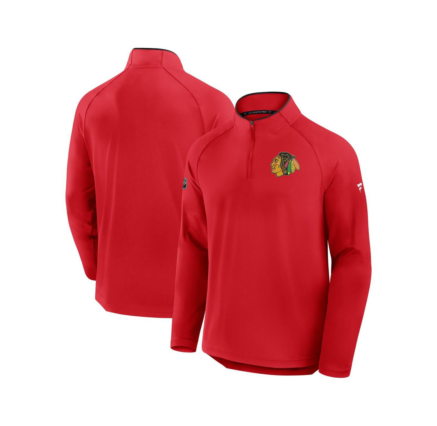 Men's Red Chicago Blackhawks Authentic Pro Rink Training Centennial Raglan Quarter-Zip Pullover Hoodie