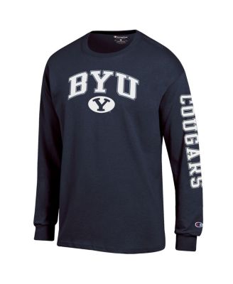 Men's Navy BYU Cougars Arch Over Logo 2-Hit Long Sleeve T-Shirt