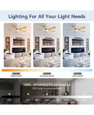 52-inch white modern style ceiling fan features 5 blades and is equipped with LED lights and a remote control