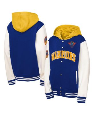 Mitchell & Ness - Big Boys and Girls Royal Golden State Warriors Hardwood Classics Courtside Fleece Full-Snap Hoodie Jacket