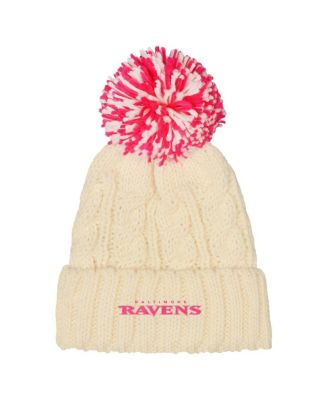 Girls White Baltimore Ravens Cable Cuffed with Pom Knit Hat