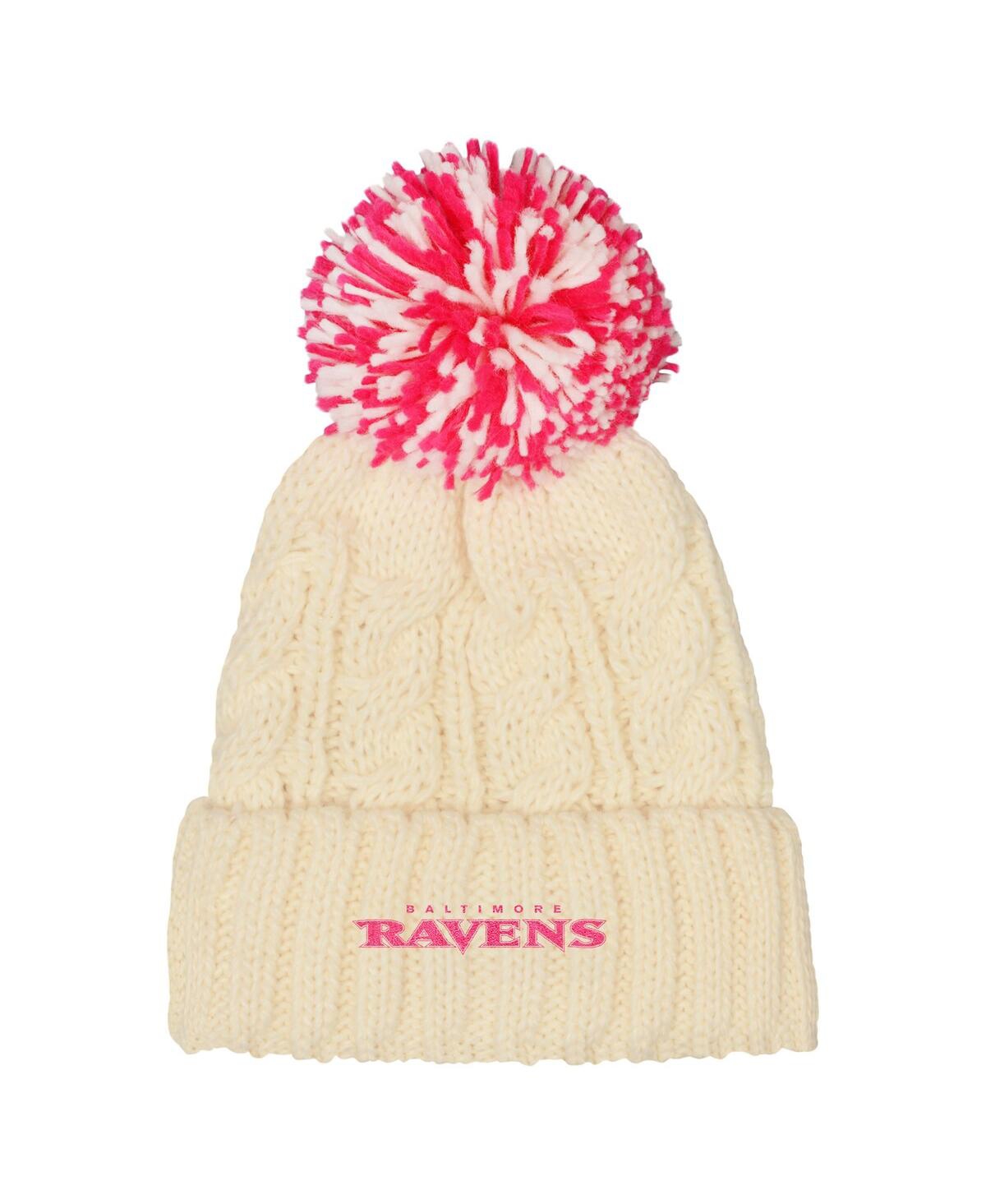 Outerstuff Girls White Baltimore Ravens Cable Cuffed With Pom Knit Hat In Neutral