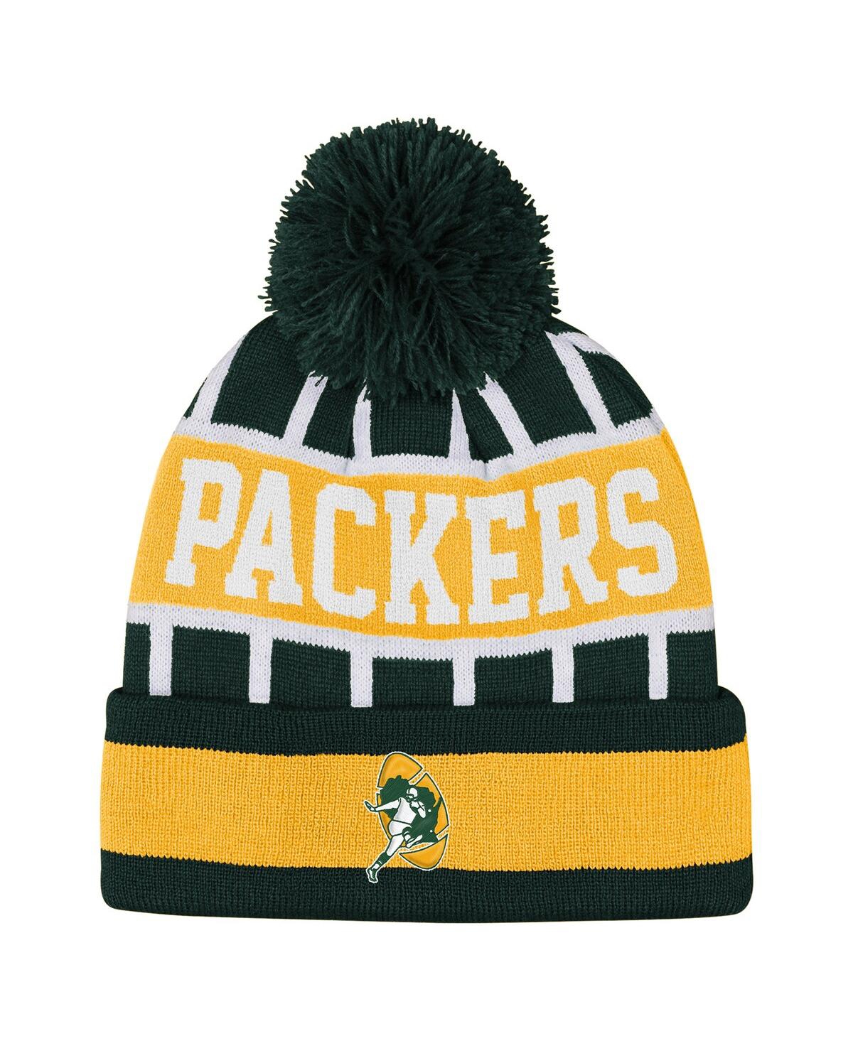 Outerstuff Big Boys and Girls Green Bay Packers Go Fast Cuffed with Pom Knit Hat