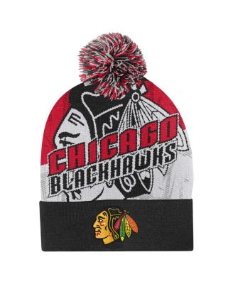 Outerstuff - Big Boys and Girls Red Chicago Blackhawks New Edge Cuffed Knit Hat with Pom