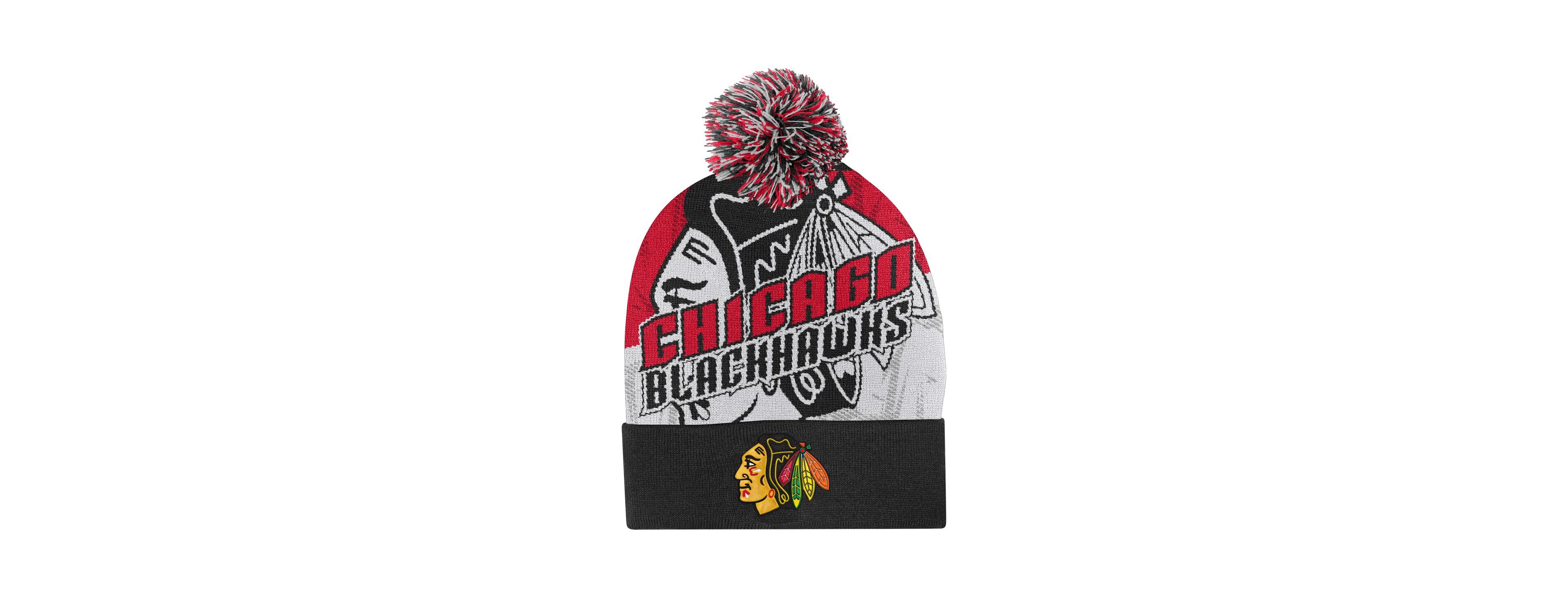 Outerstuff Big Boys and Girls Red Chicago Blackhawks New Edge Cuffed with Pom Knit Hat