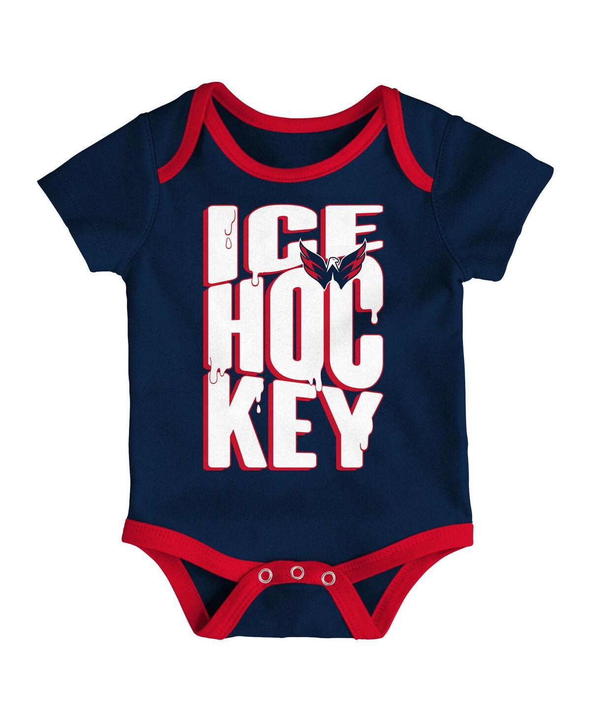 Outerstuff Baby Boys And Girls 3-piece Washington Capitals Triple Header Bodysuit Set In Multi