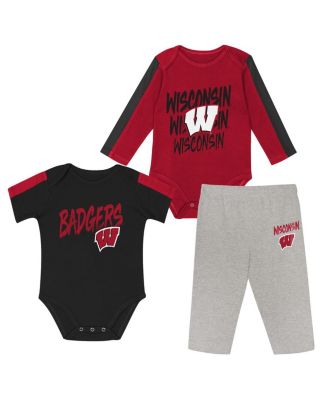 Outerstuff - Baby Boys and Girls Red/Black Wisconsin Badgers Double Down Bodysuit and Pants 3-Piece Set