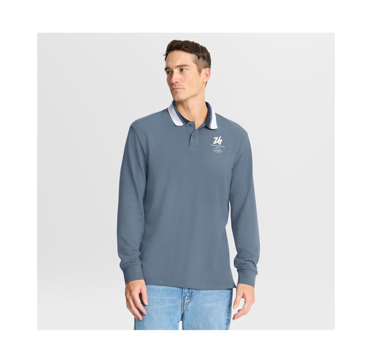 Men's Blue Milano Cortina 2026 Winter Olympics Tipped Long Sleeve Polo Shirt
