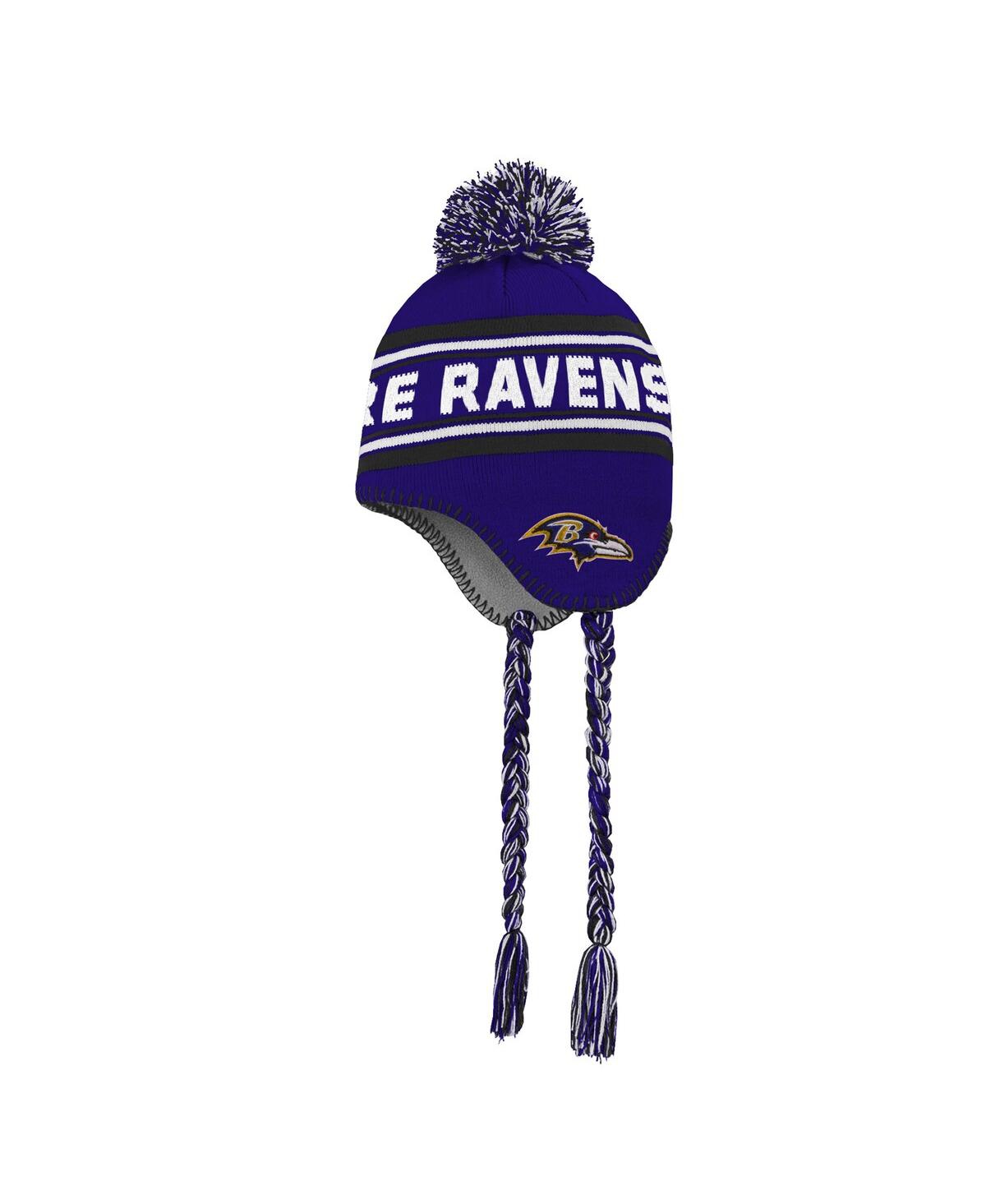 Outerstuff Big Boys and Girls Purple Baltimore Ravens Jacquard Tassel with Pom Knit Hat