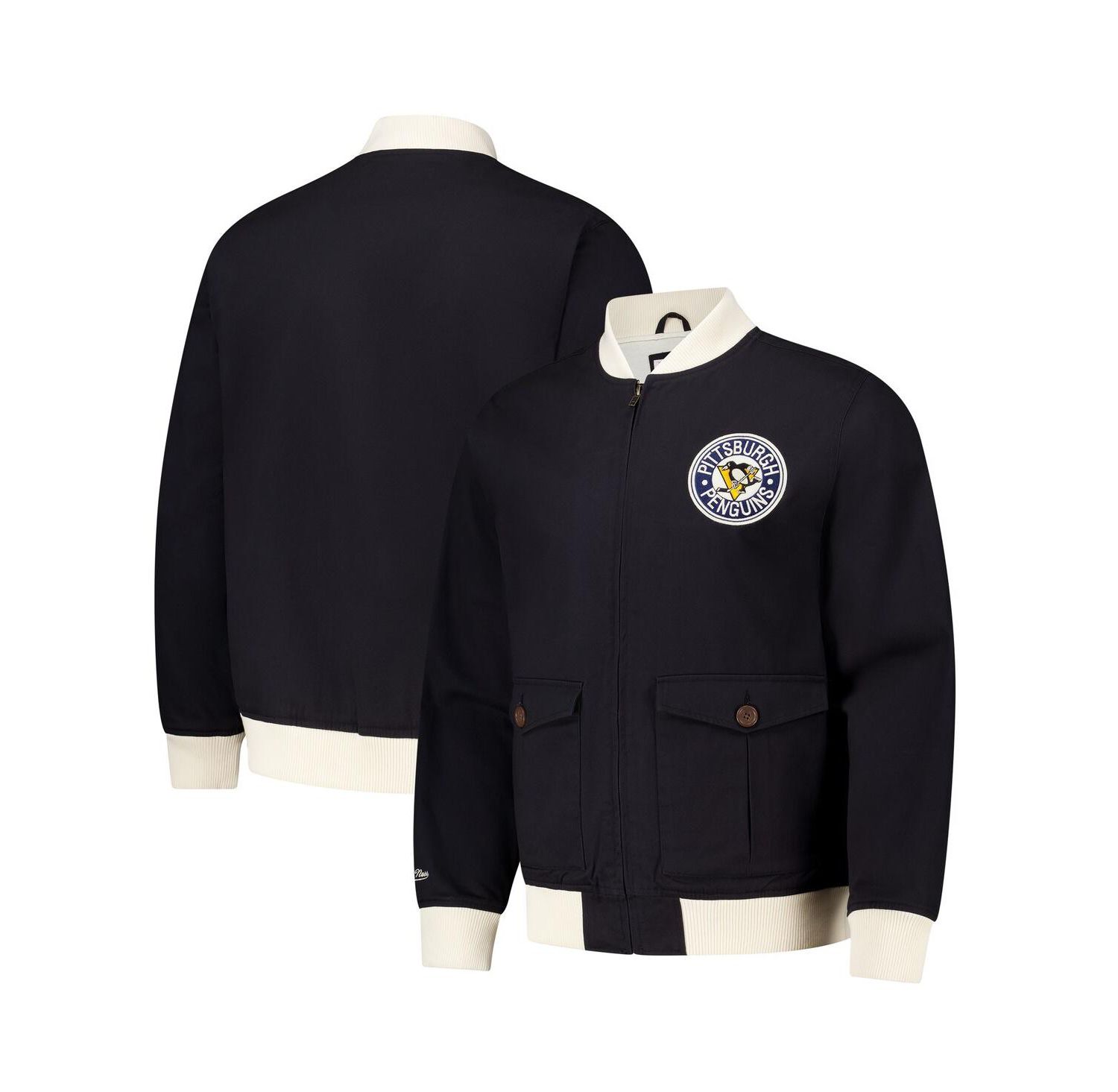 Men's Black Pittsburgh Penguins Vintage Coaches Cotton Twill Full-Zip Jacket
