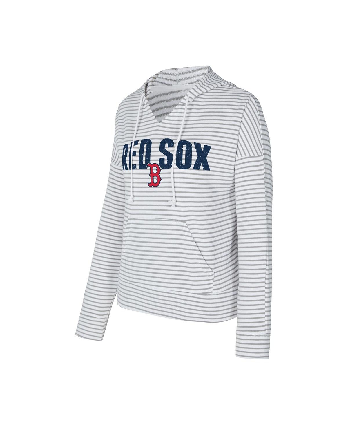 Concepts Sport Women's White/gray Boston Red Sox Liftoff Striped V-neck Hoodie In Neutral