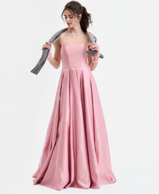 Juniors' Strapless Bow-Back Gown