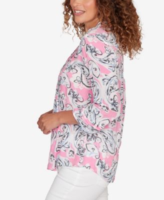 Petite Paisley Silky Gauze Button Front Top